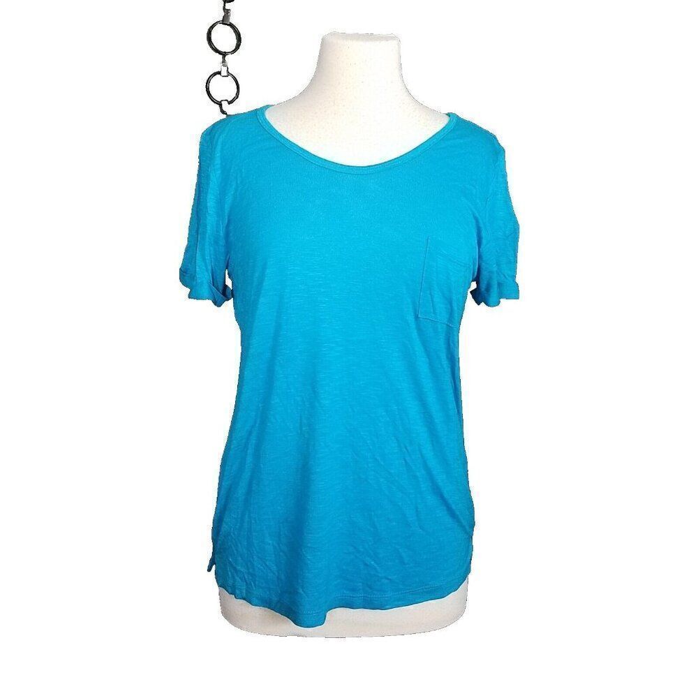 Color Story Small Electric Blue High Low Short Sleeve Pocket Tee T Shirt NWOT
